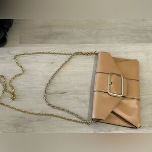 Banana Republic Tan Leather Bag with Gold Chain